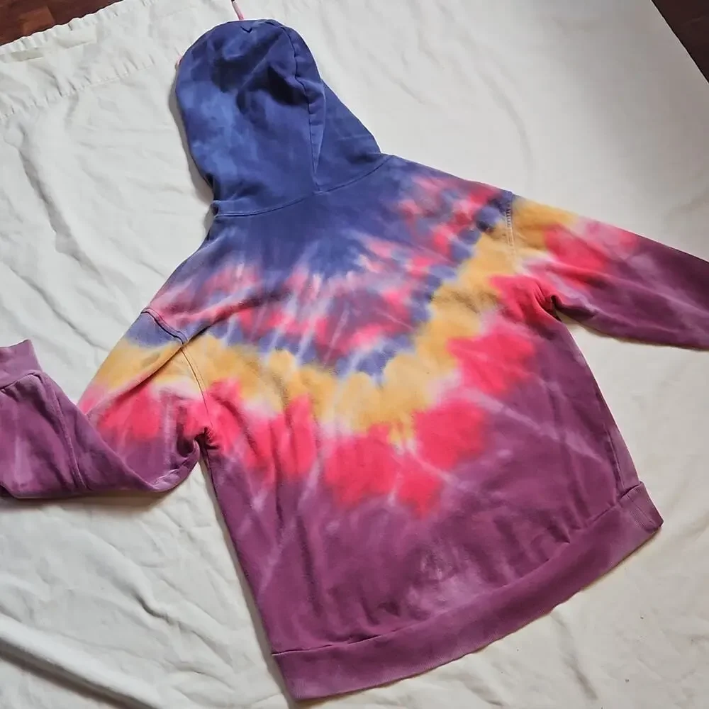 Wild Fable Tie-Dye Pullover Hoodie M 100% Cotton Purple Blue Yellow Red - Picture 5 of 9